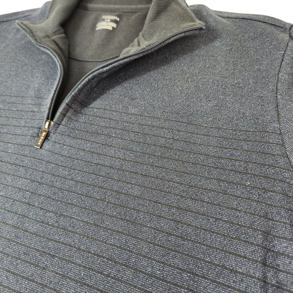 Van Heusen Men's Navy Sweater With Black Stripes 1/4 Zip Large Mock Neck - Picture 8 of 13